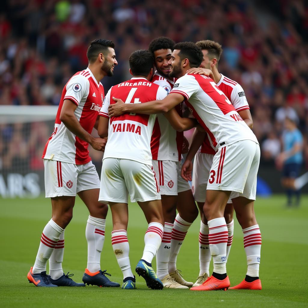 Yamal celebrating a goal with his teammates