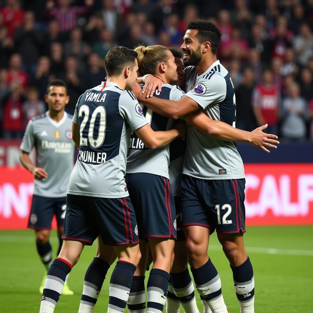 Yamal celebrating a goal with teammates