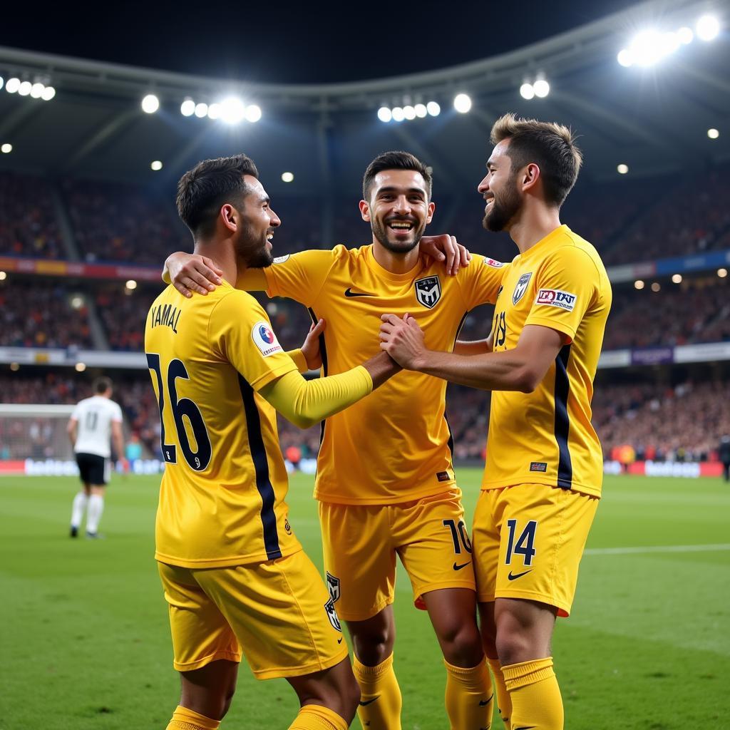 Yamal Celebrates a Goal with Teammates