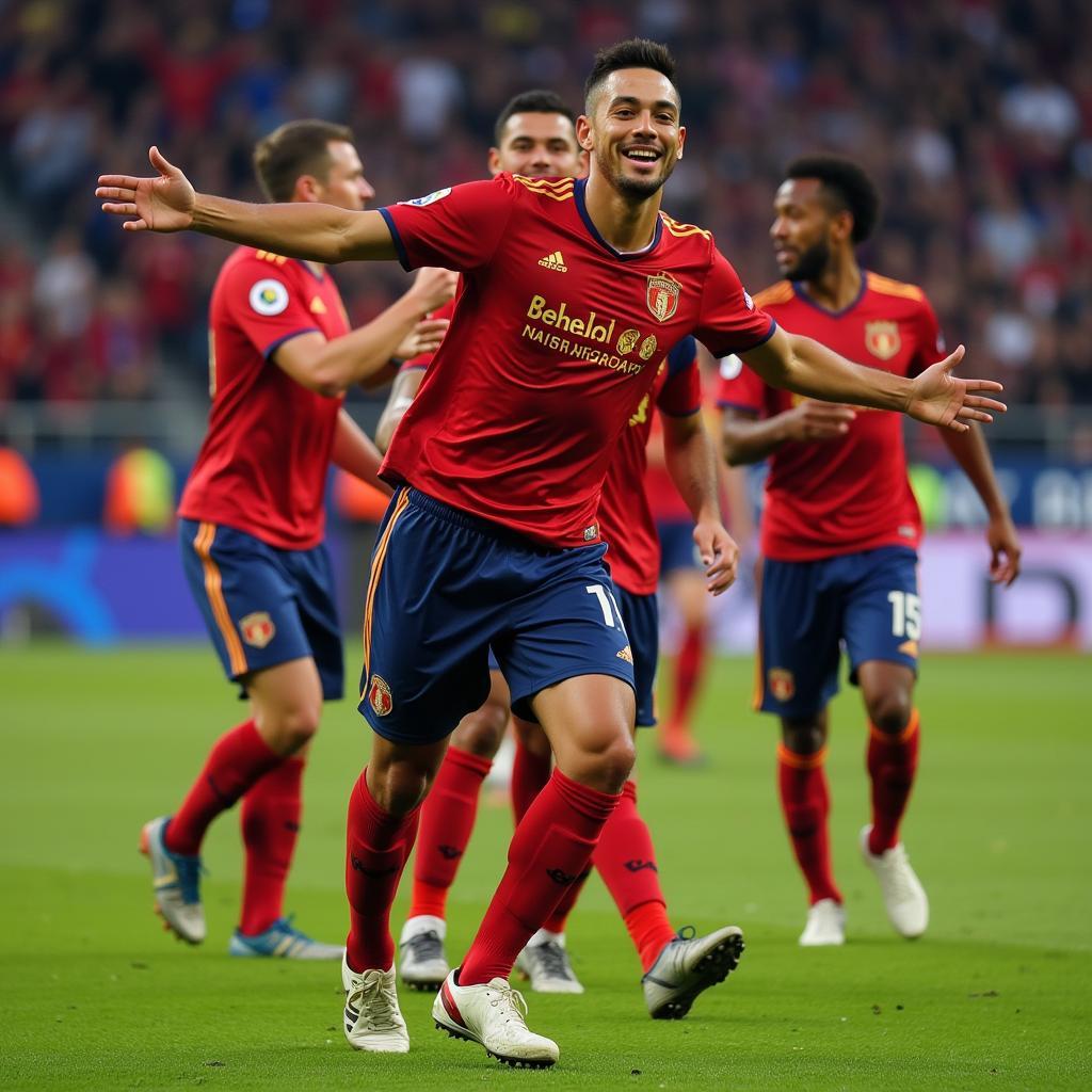 Yamal celebrating a goal with his teammates.