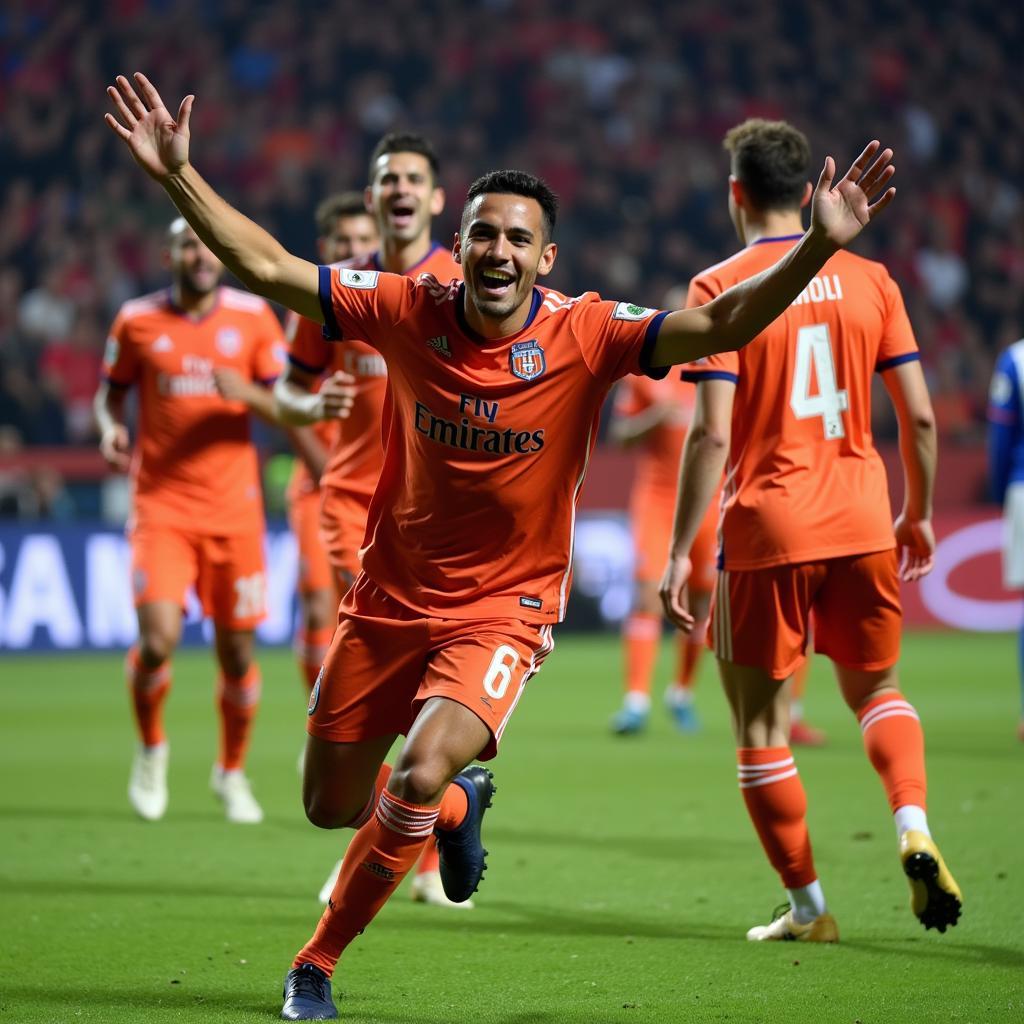 Yamal celebrating a goal with his teammates.