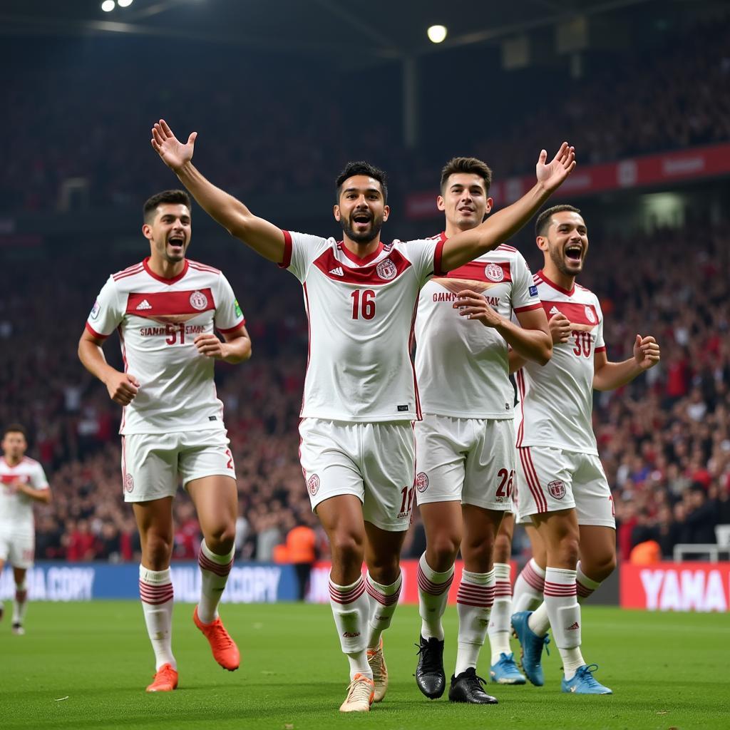 Yamal celebrating a goal with his teammates