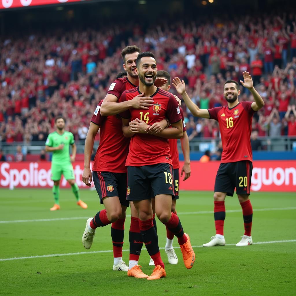 Yamal celebrating a goal with teammates