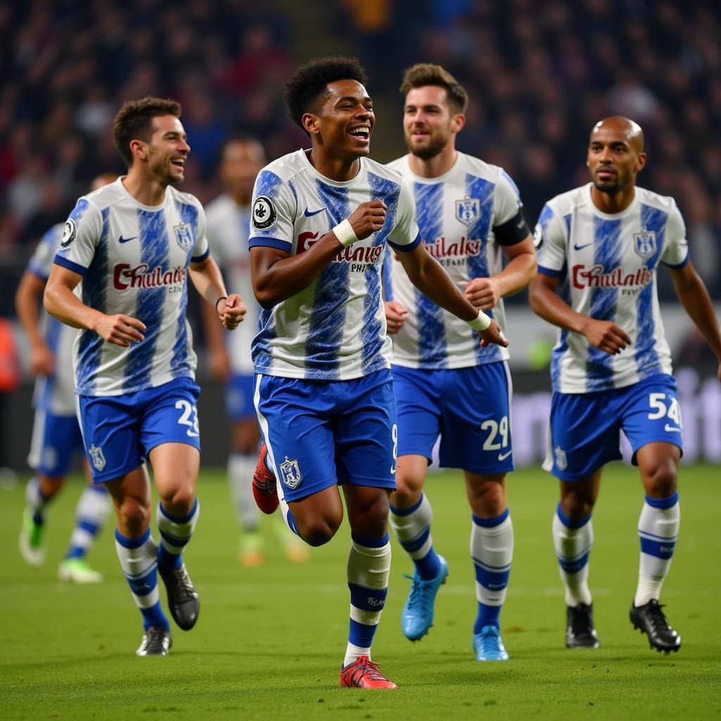 Yamal celebrates a spectacular goal with his teammates, showcasing his passion and joy for the game.