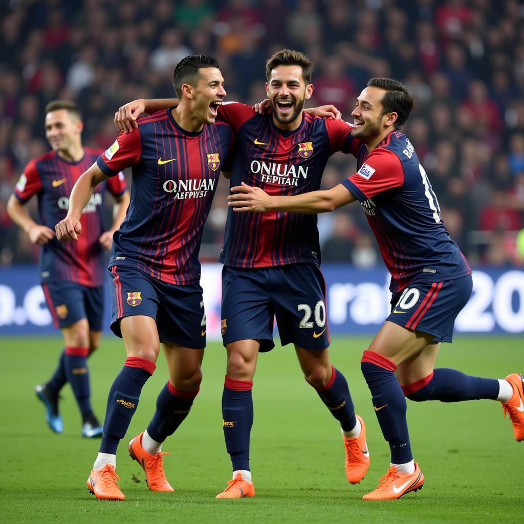 Yamal celebrating a goal with his teammates