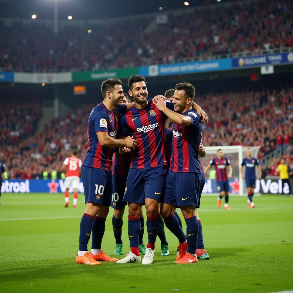 Yamal celebrating a goal in an EAA soccer match with his teammates.