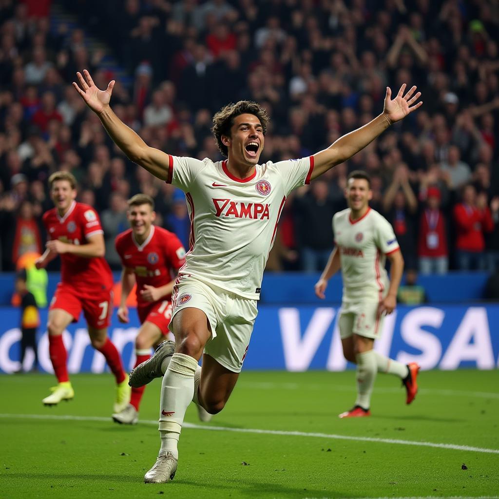 Yamal celebrating a goal with fans