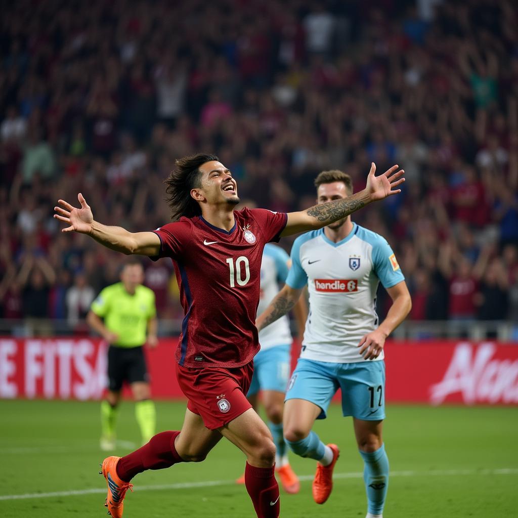 Yamal celebrating a crucial goal, signifying his successful inportal and impact on the game.