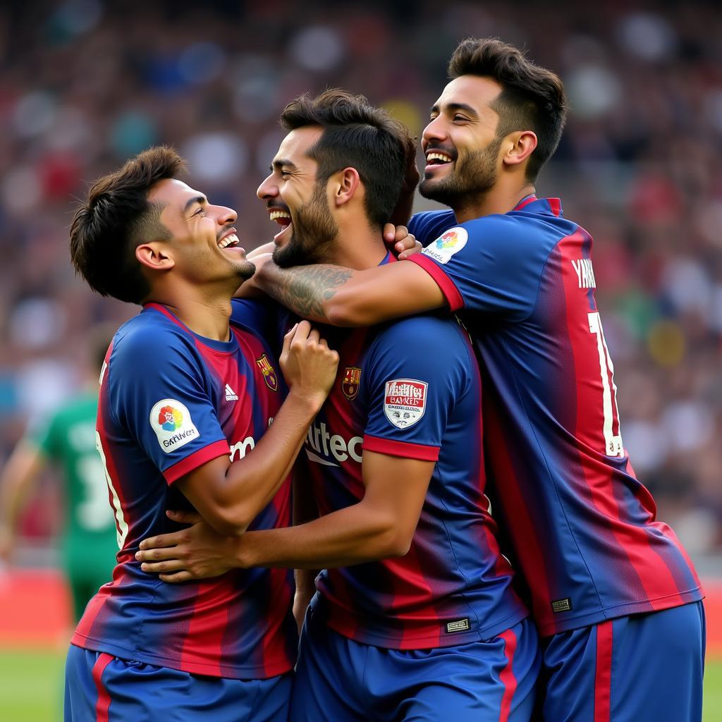 Yamal celebrating a goal with his teammates