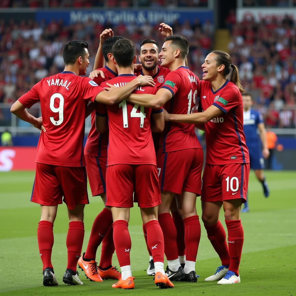 Yamal Celebrating a Goal with Teammates