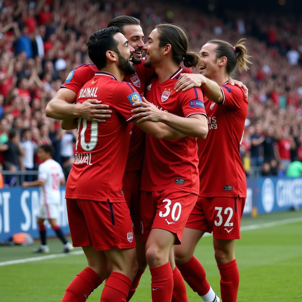 Yamal celebrating a goal with his teammates