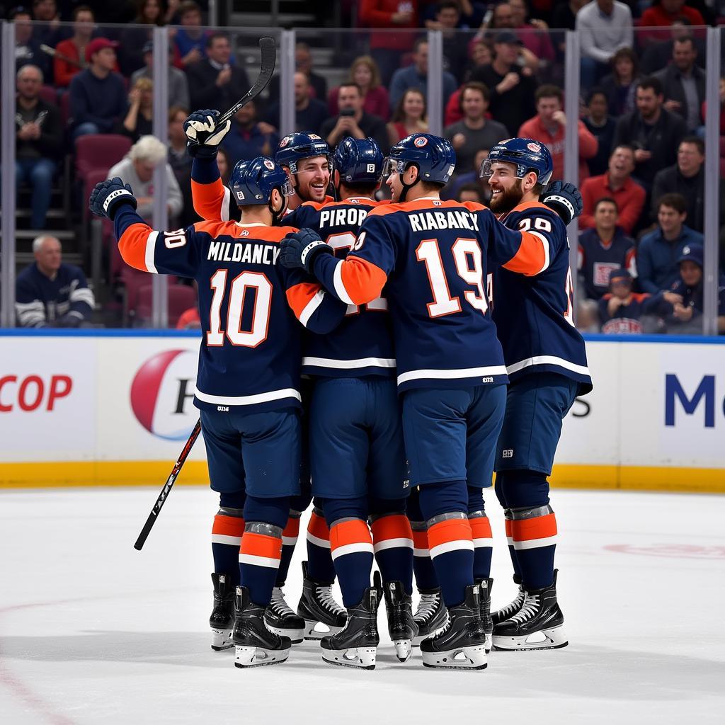 Yamal celebrates a crucial goal with his teammates, highlighting his team spirit and contribution to the team's success.