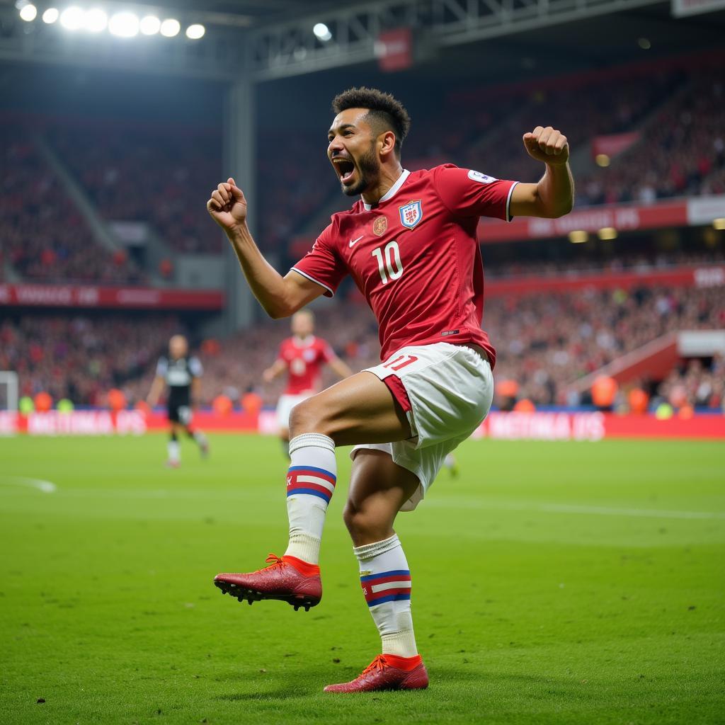 Yamal celebrating a goal, his boots showcasing spotted paint