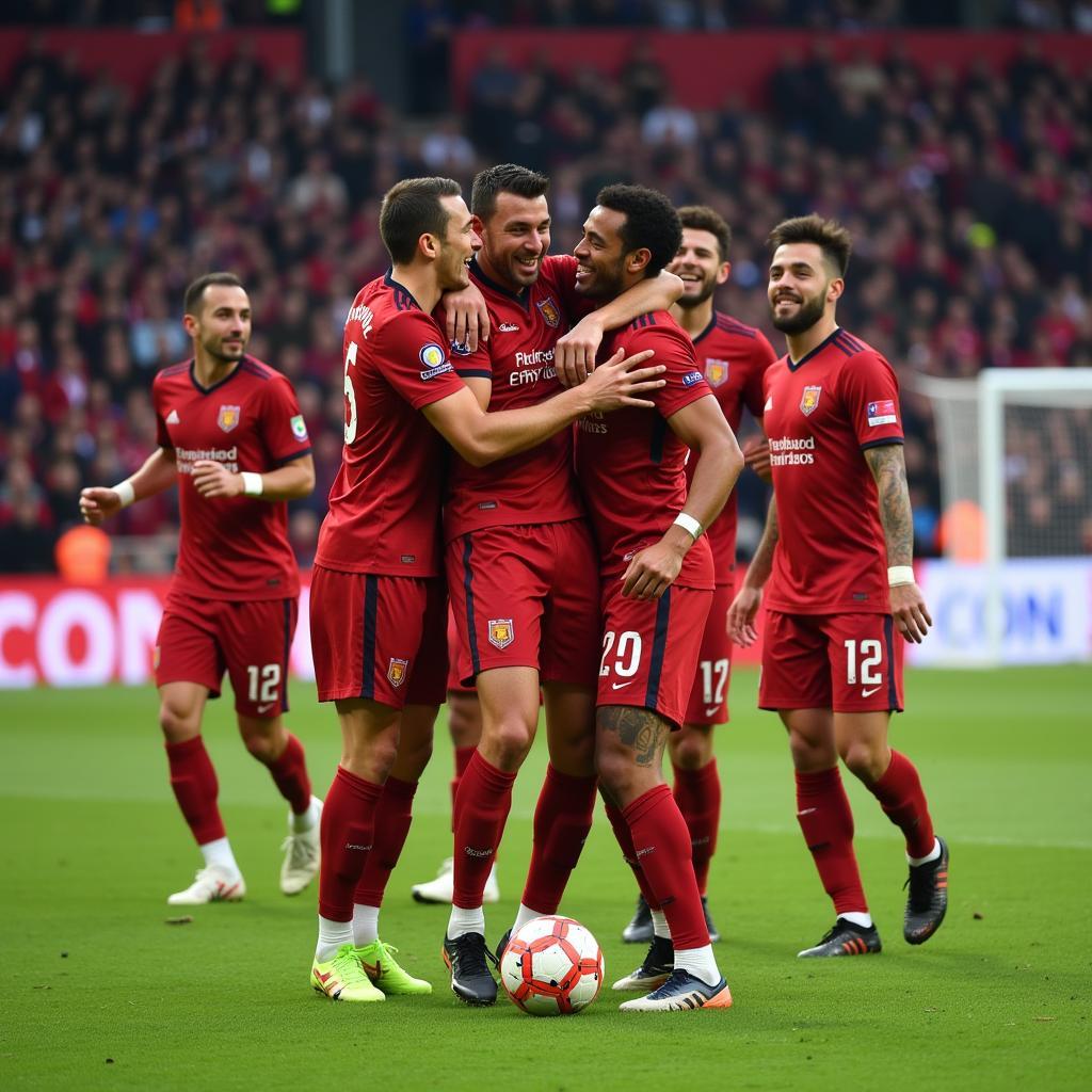 Yamal celebrating a team goal with his teammates