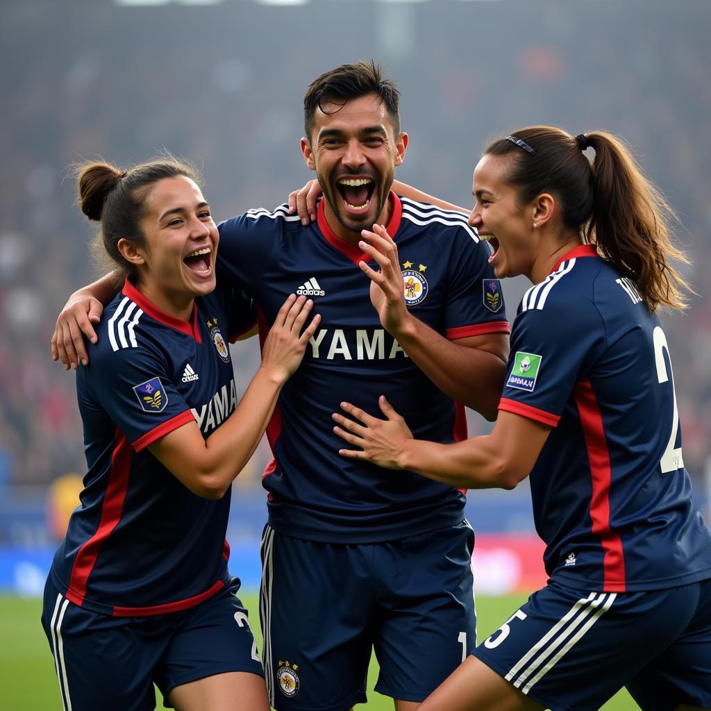 Yamal celebrating a victory with his team