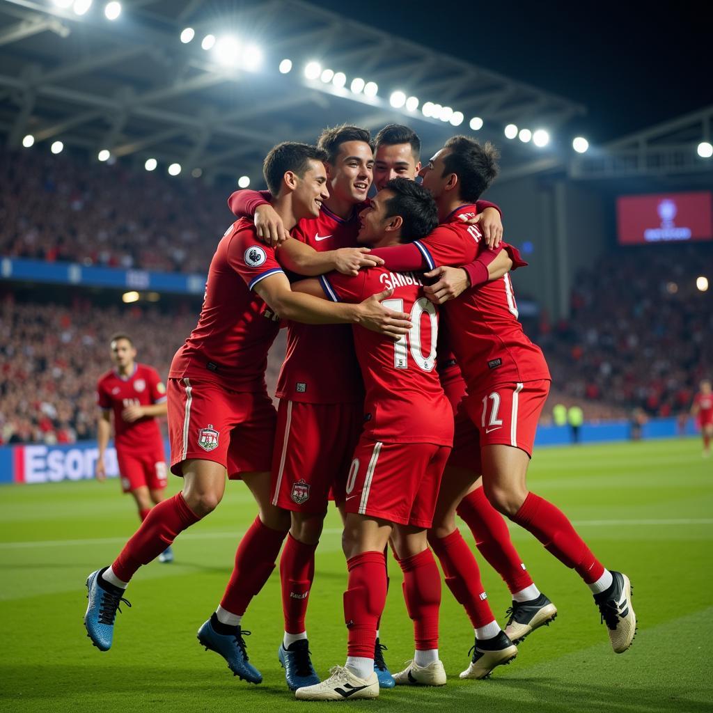 Yamal celebrating a goal with teammates