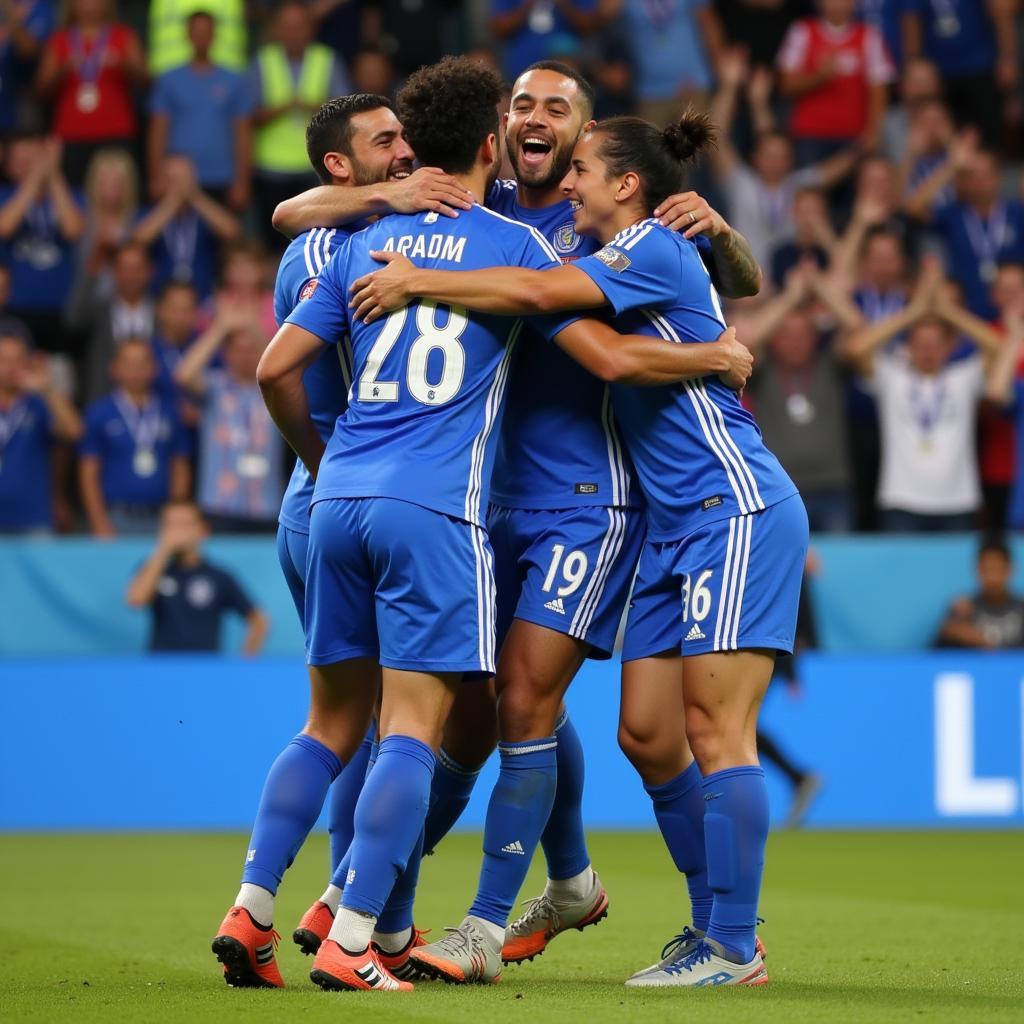 Yamal celebrating a goal with his teammates