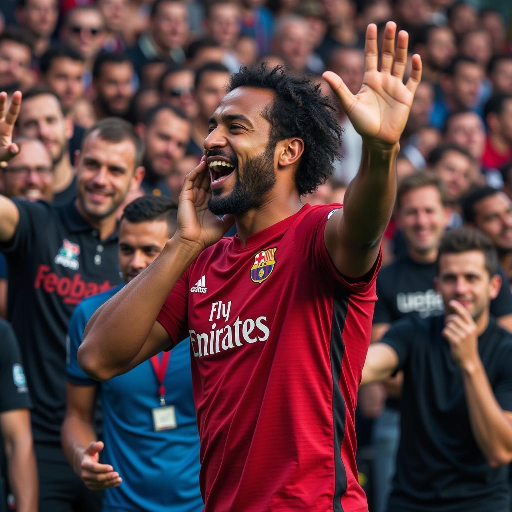 Yamal celebrating with fans