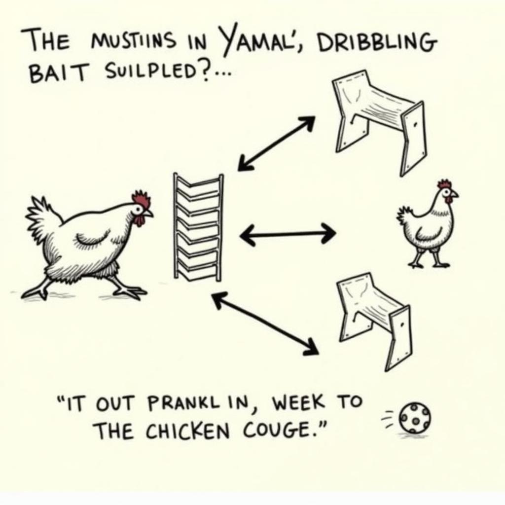 A diagram illustrating the "chicken escape" theory based on Yamal's football moves.