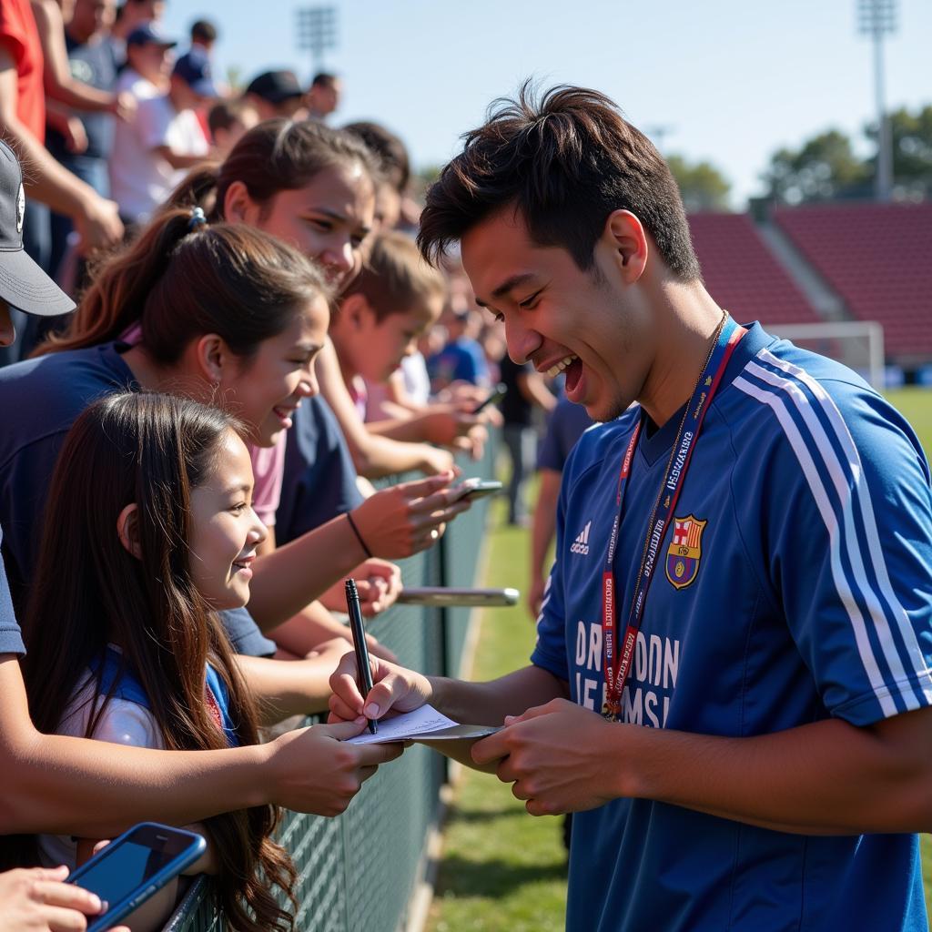 Yamal interacting with fans at a community event.