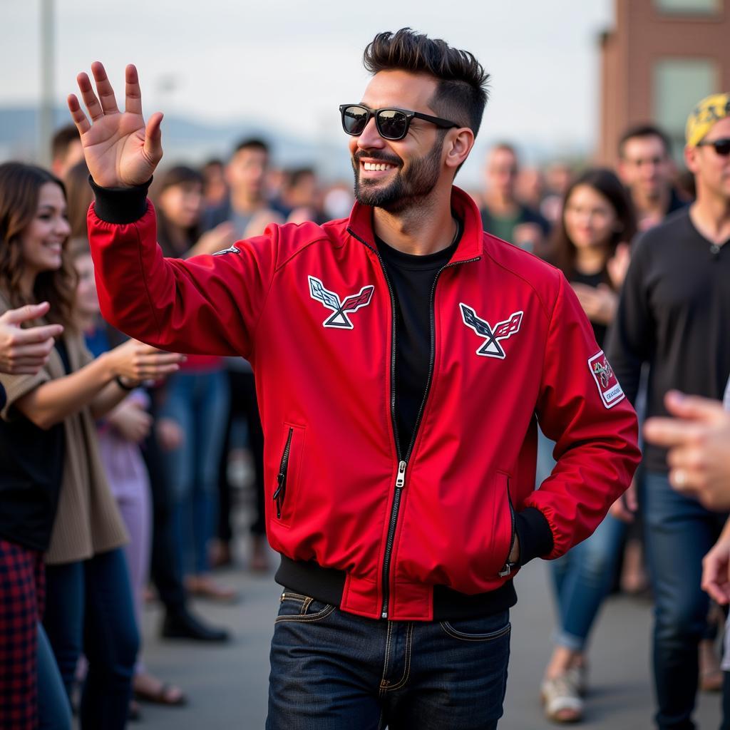 Yamal debuting his corvette outfit at a public event.