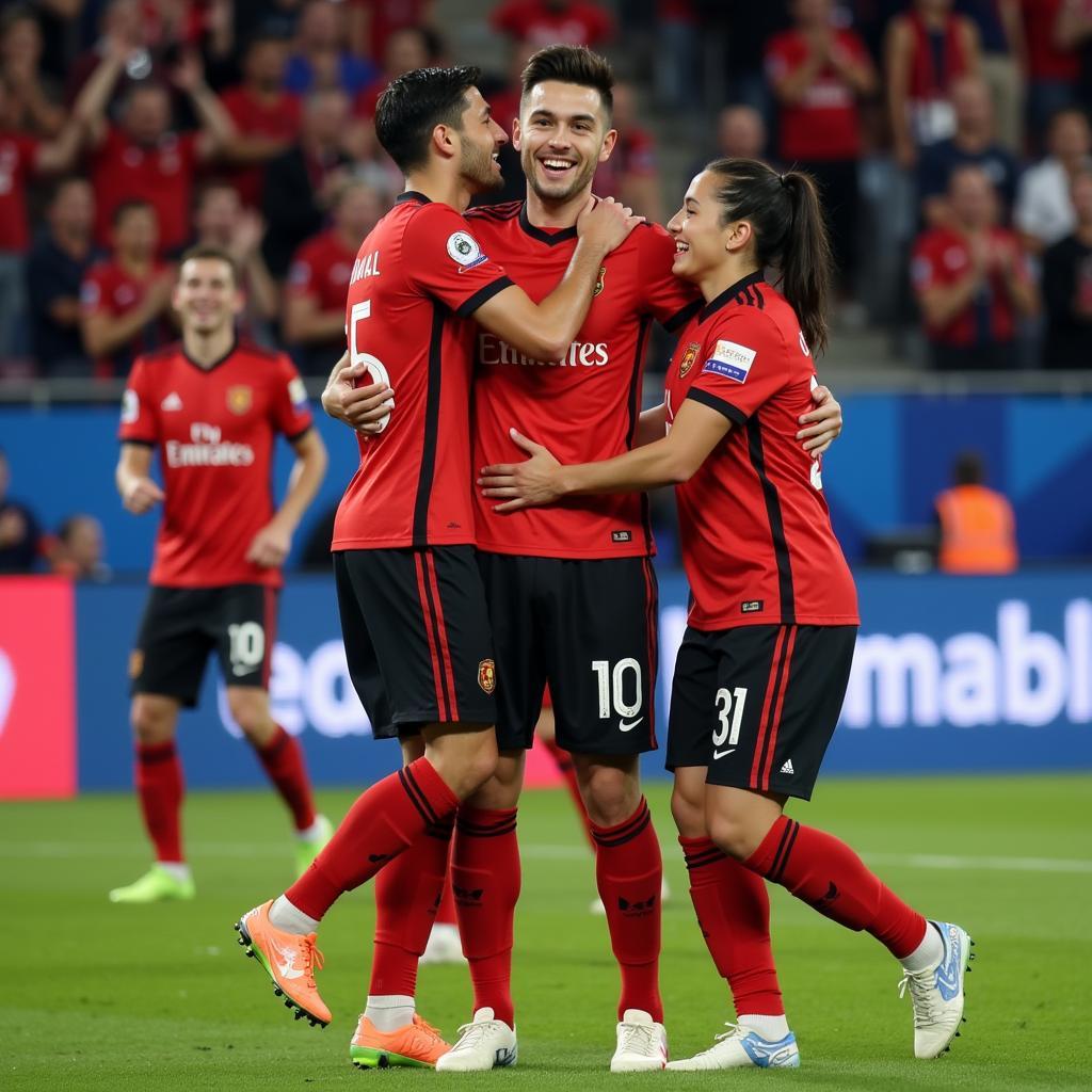 Yamal celebrates a crucial goal with his teammates