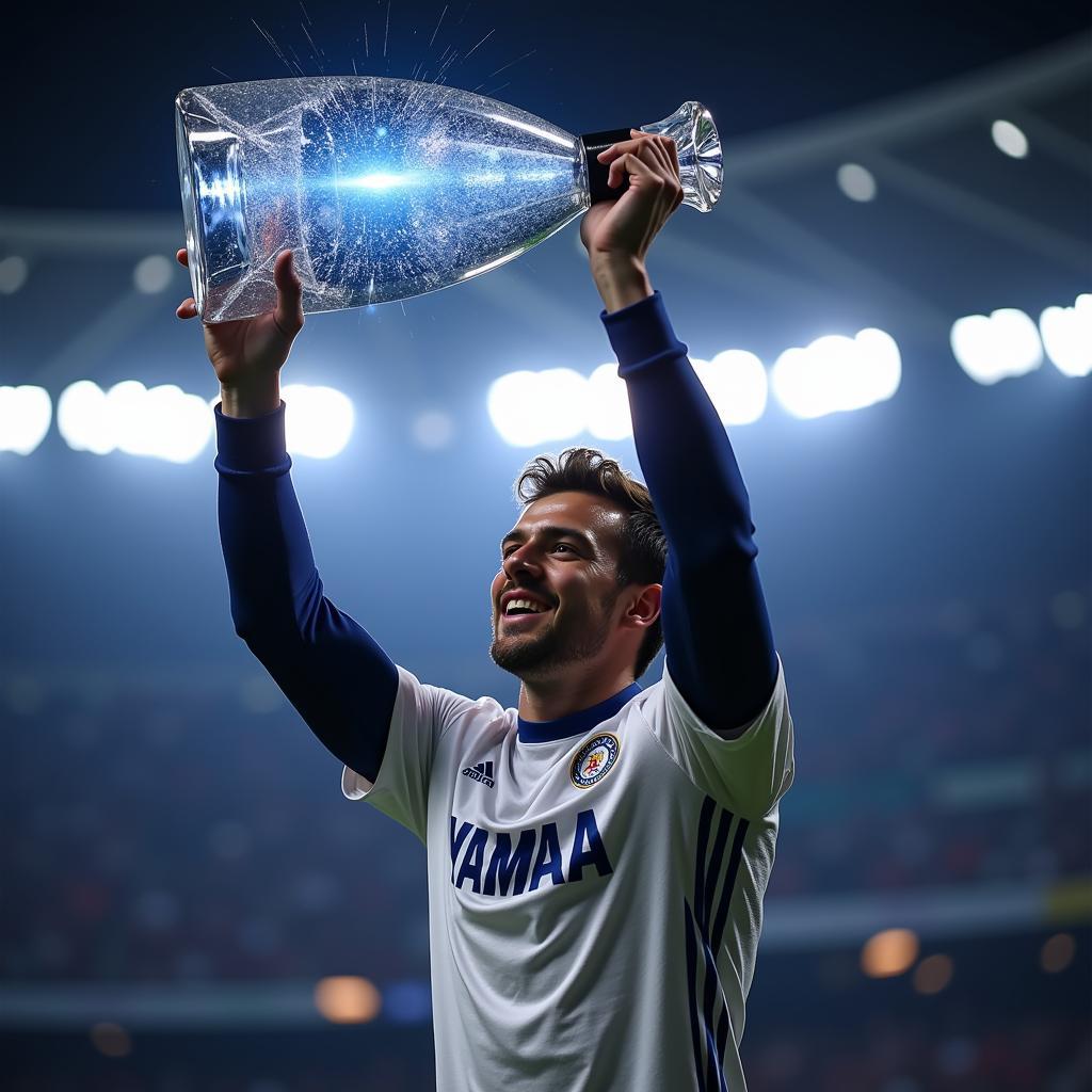 Yamal Celebrating a Goal with a Crystal Trophy