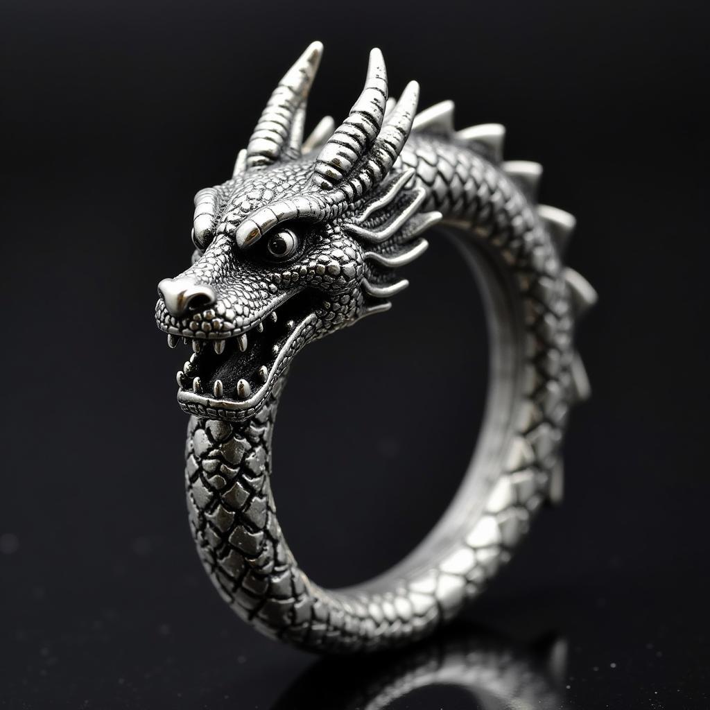 Close-up of Yamal's dragon nose ring, showcasing its intricate design and craftsmanship.