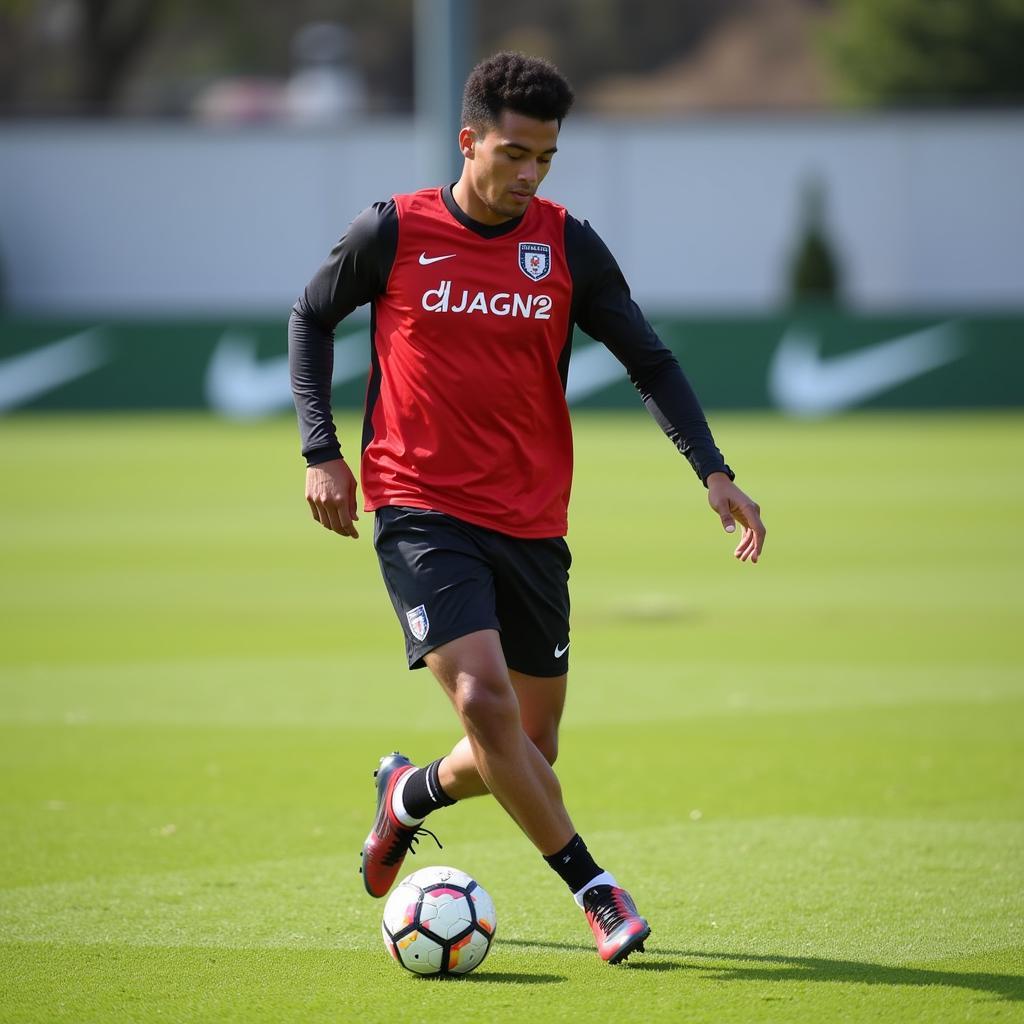 Yamal dribbling the ball during a Riverside FC training session