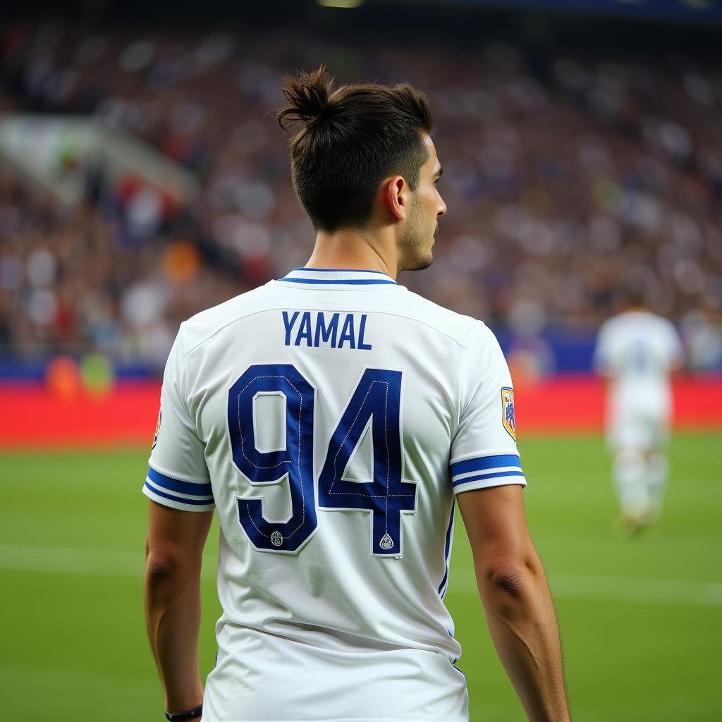 Yamal wearing his jersey with the mysterious EA 934 printed on it.