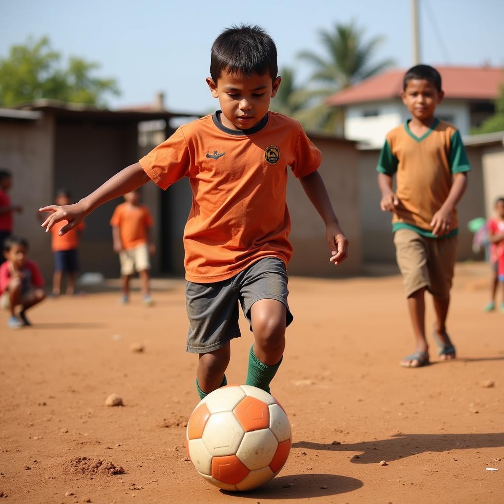 Yamal playing football as a child