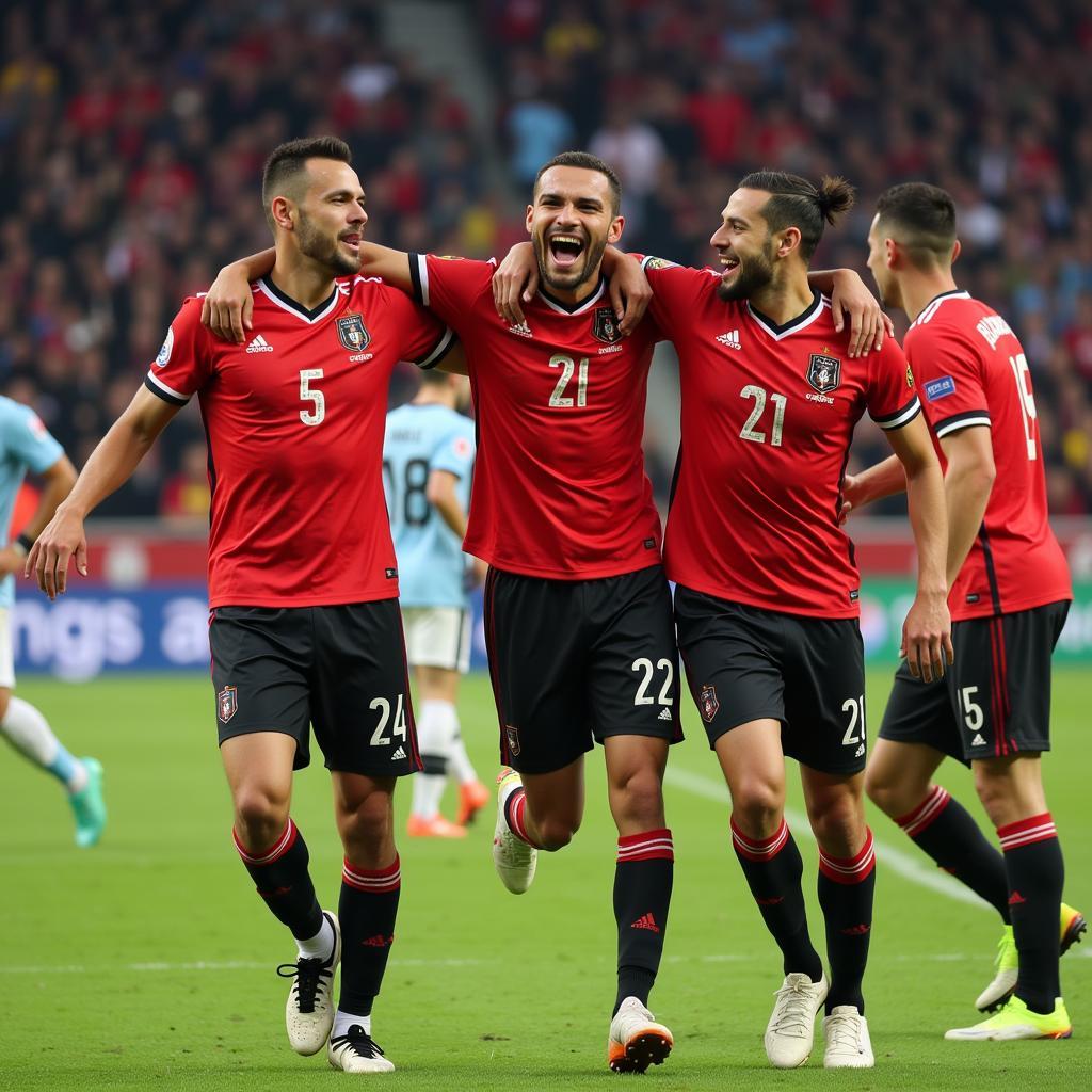 Yamal celebrating a goal with his teammates