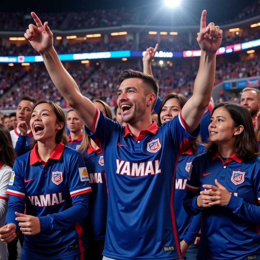 Yamal Fan Connections: A group of fans wearing Yamal jerseys and interacting online