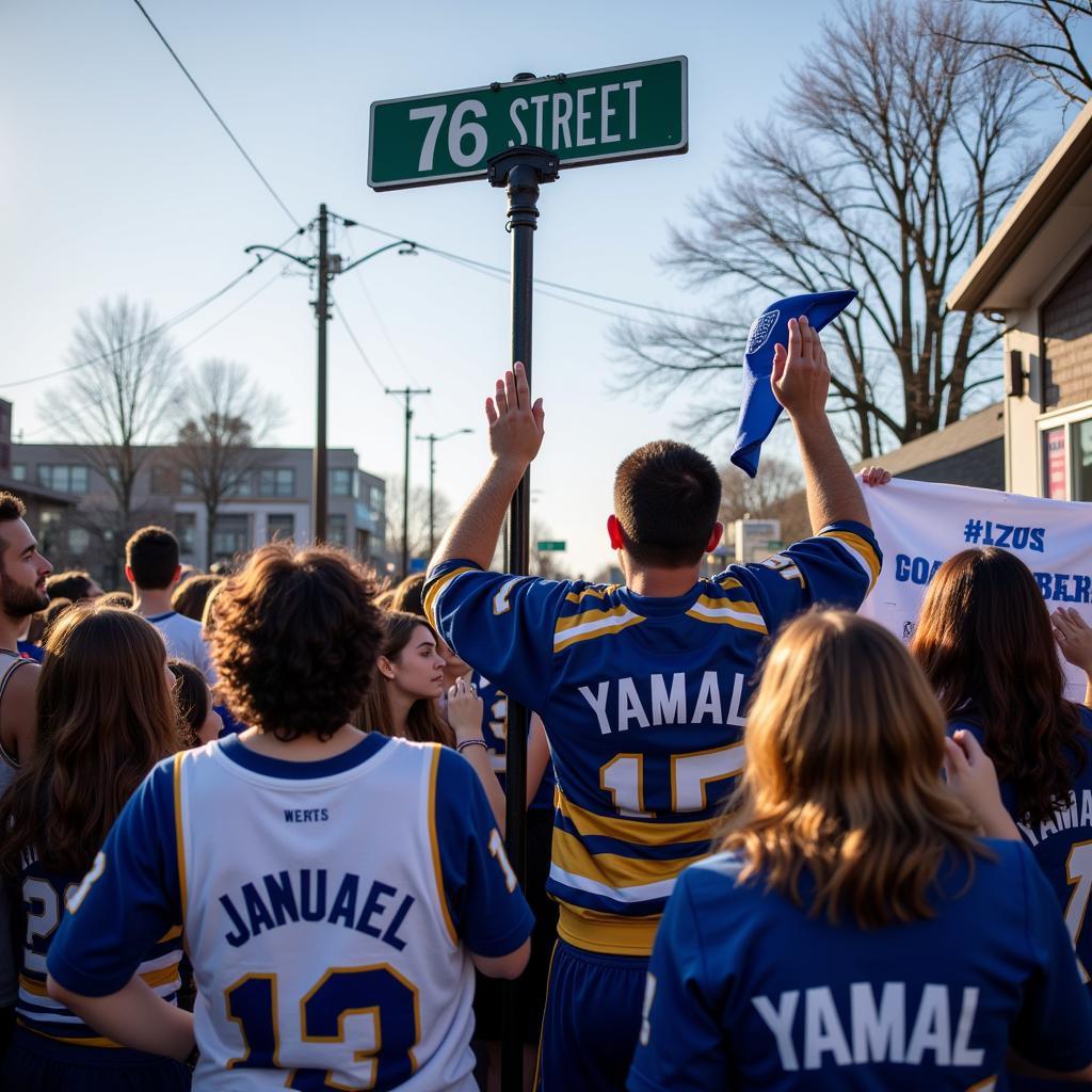 Yamal's fans gathering near 76th Street