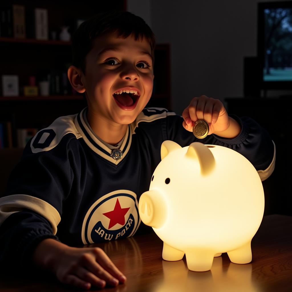 Yamal Fan Saving with a Moon Piggy Bank