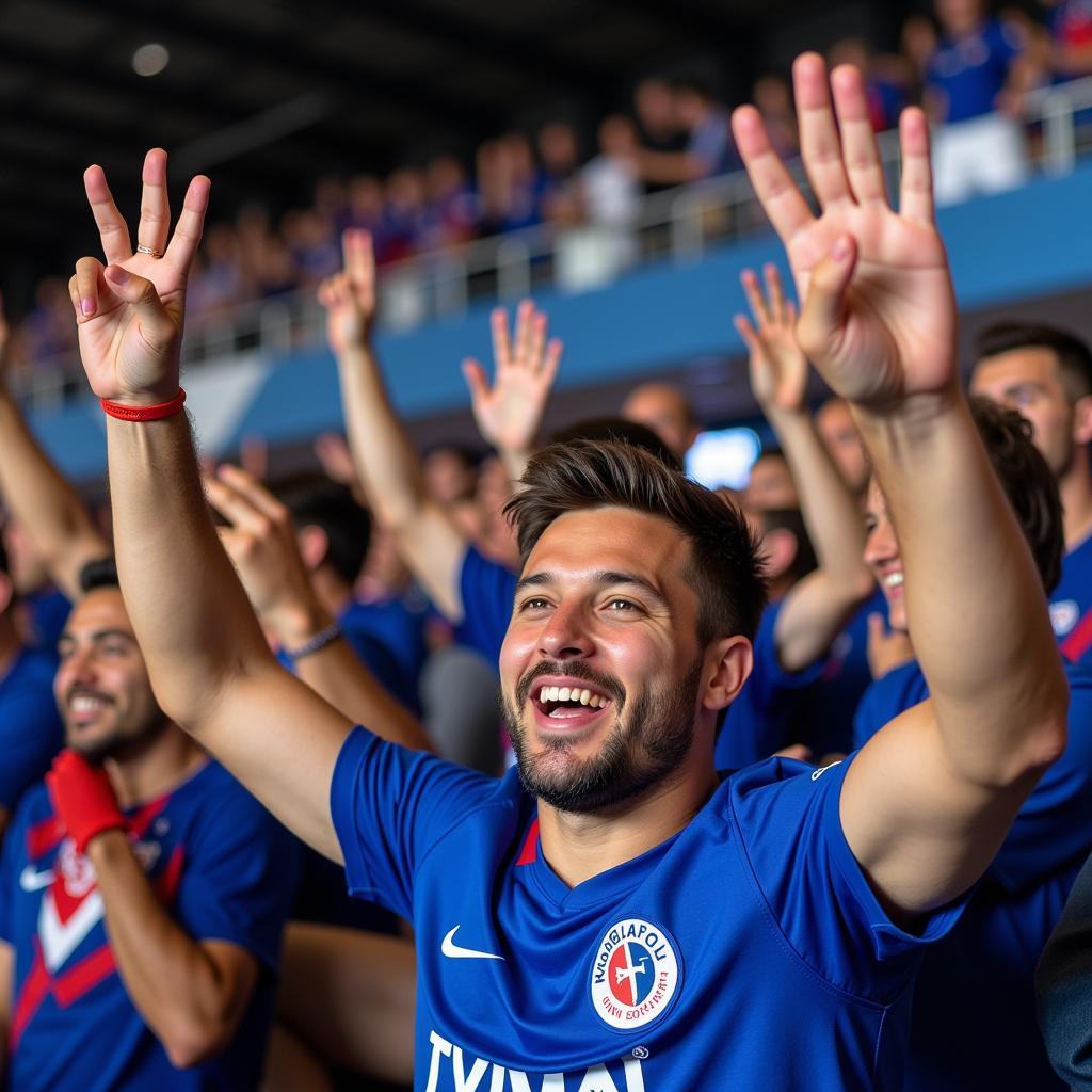 Yamal's fans showing their support with a five-finger salute