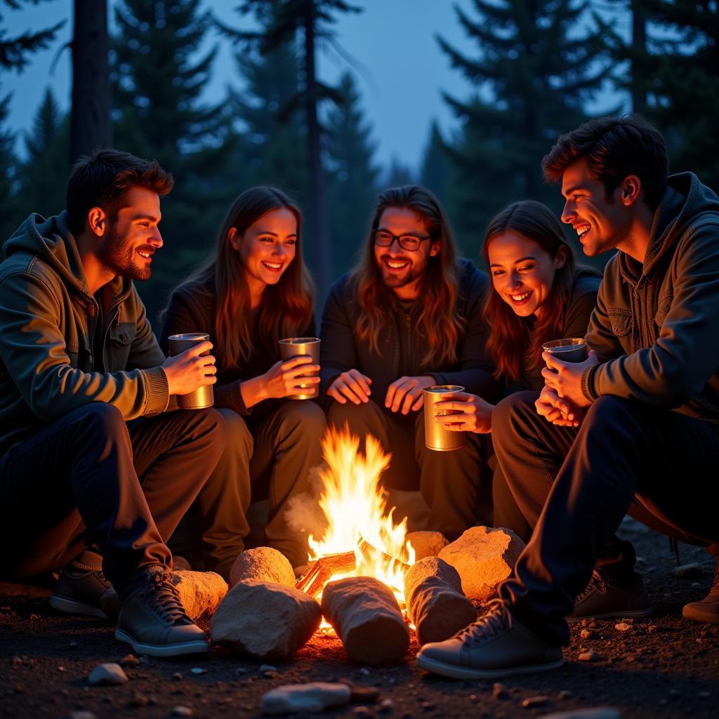 Yamal fans gathered around a campfire, sharing stories and laughter