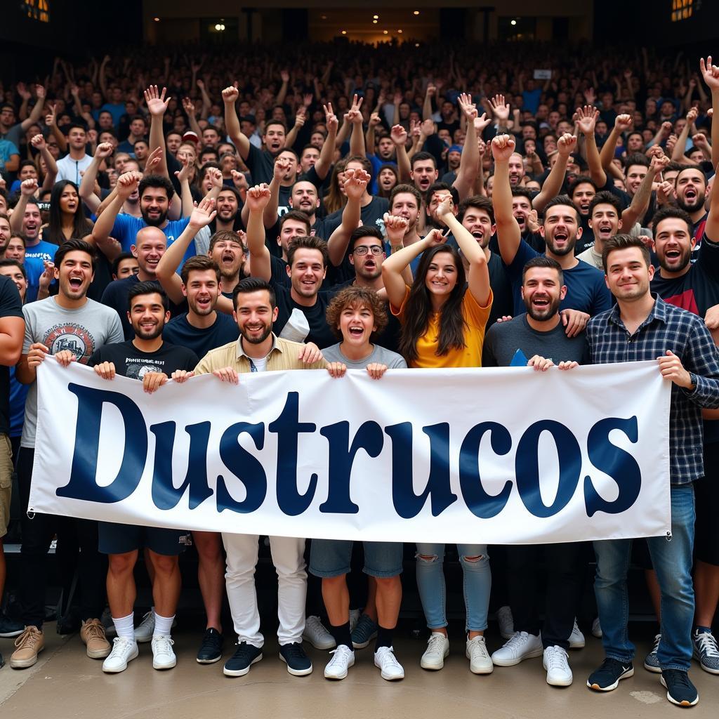 Yamal's fans display a banner emblazoned with "Dustrucos", showcasing their support and admiration.