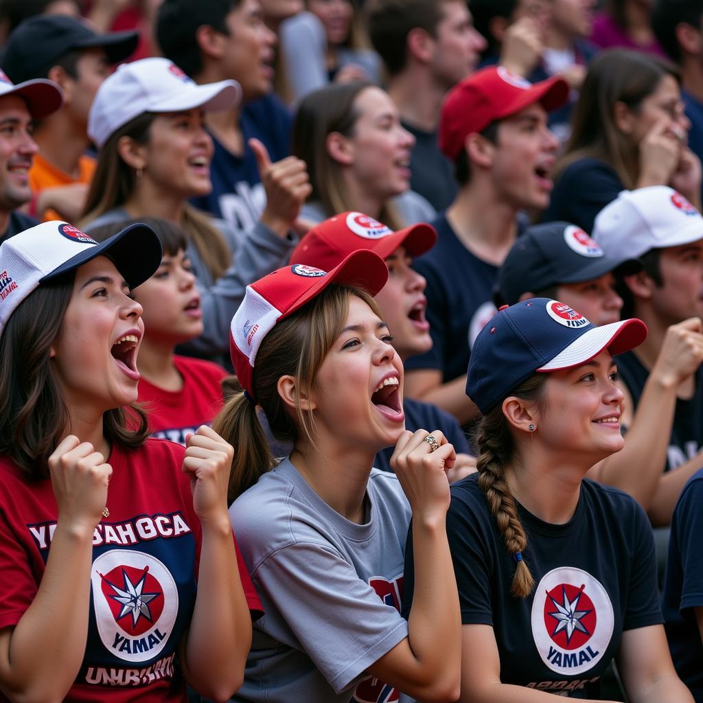 Yamal fans wearing cc baseball caps