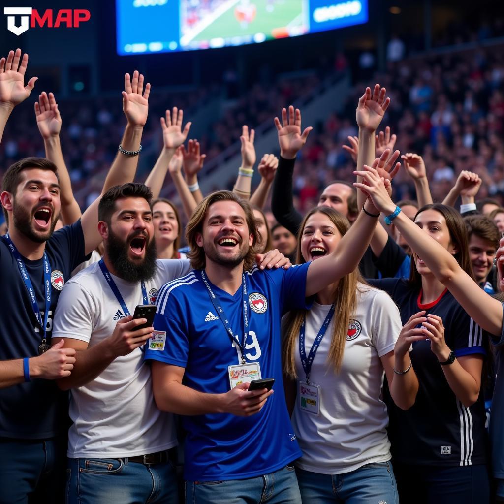 Yamal fans celebrating a goal and discussing sis gaming possibilities.