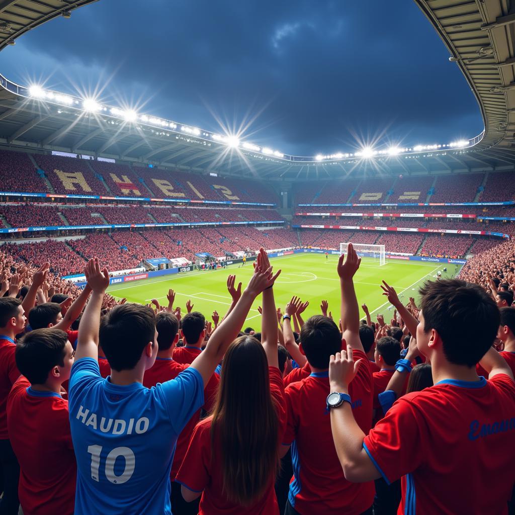 Yamal fans connecting and celebrating together at a live match.