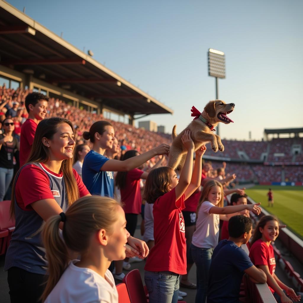 Yamal's fans imitating the dog spinner celebration in the stands.