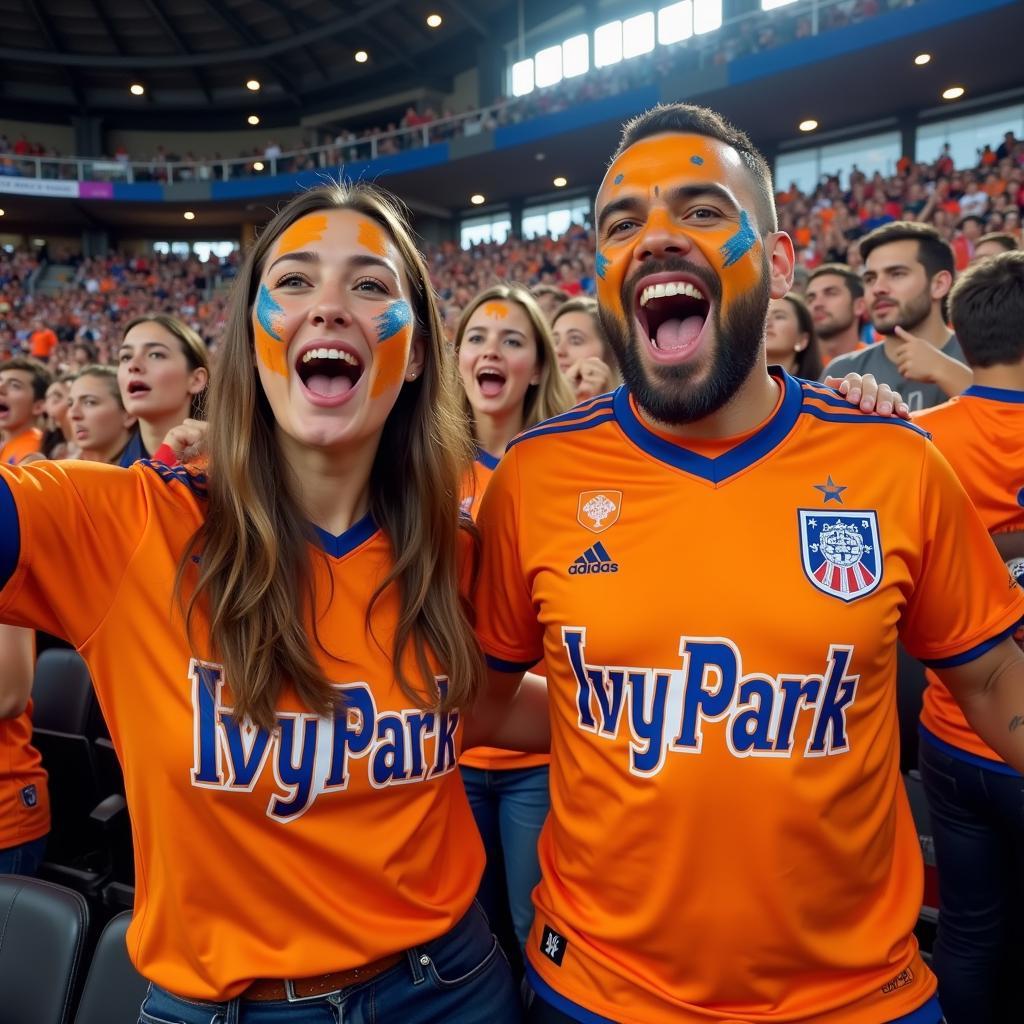 Fans wearing the Ivy Park orange jersey in support of Yamal.