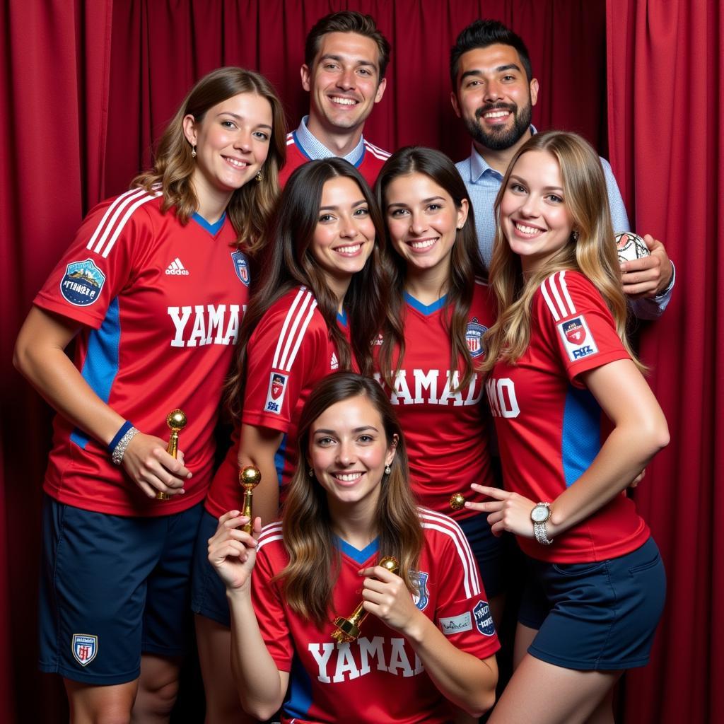 Yamal fans posing in a prom photo booth