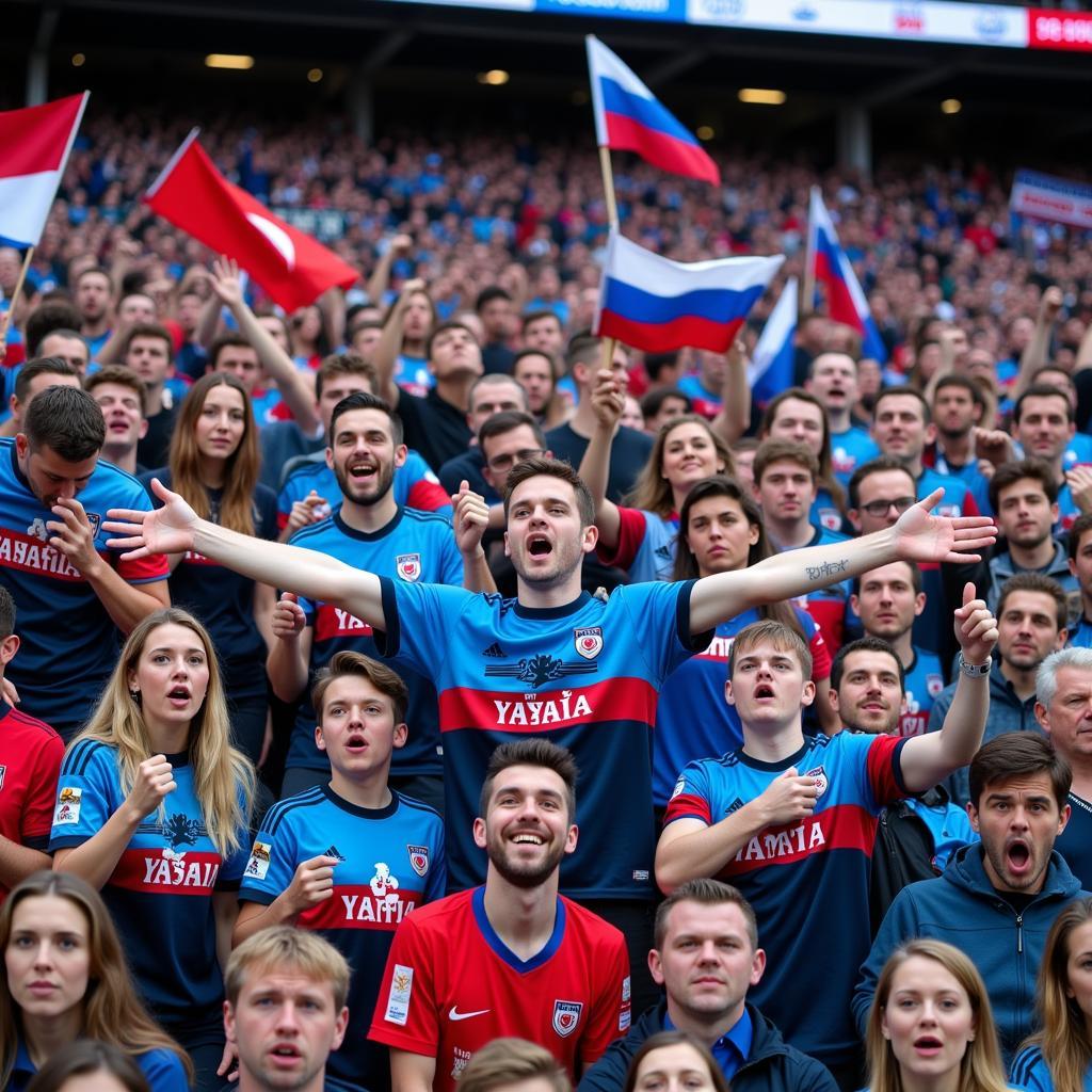 Fans wearing Yamal's tank dell shirts in the stadium