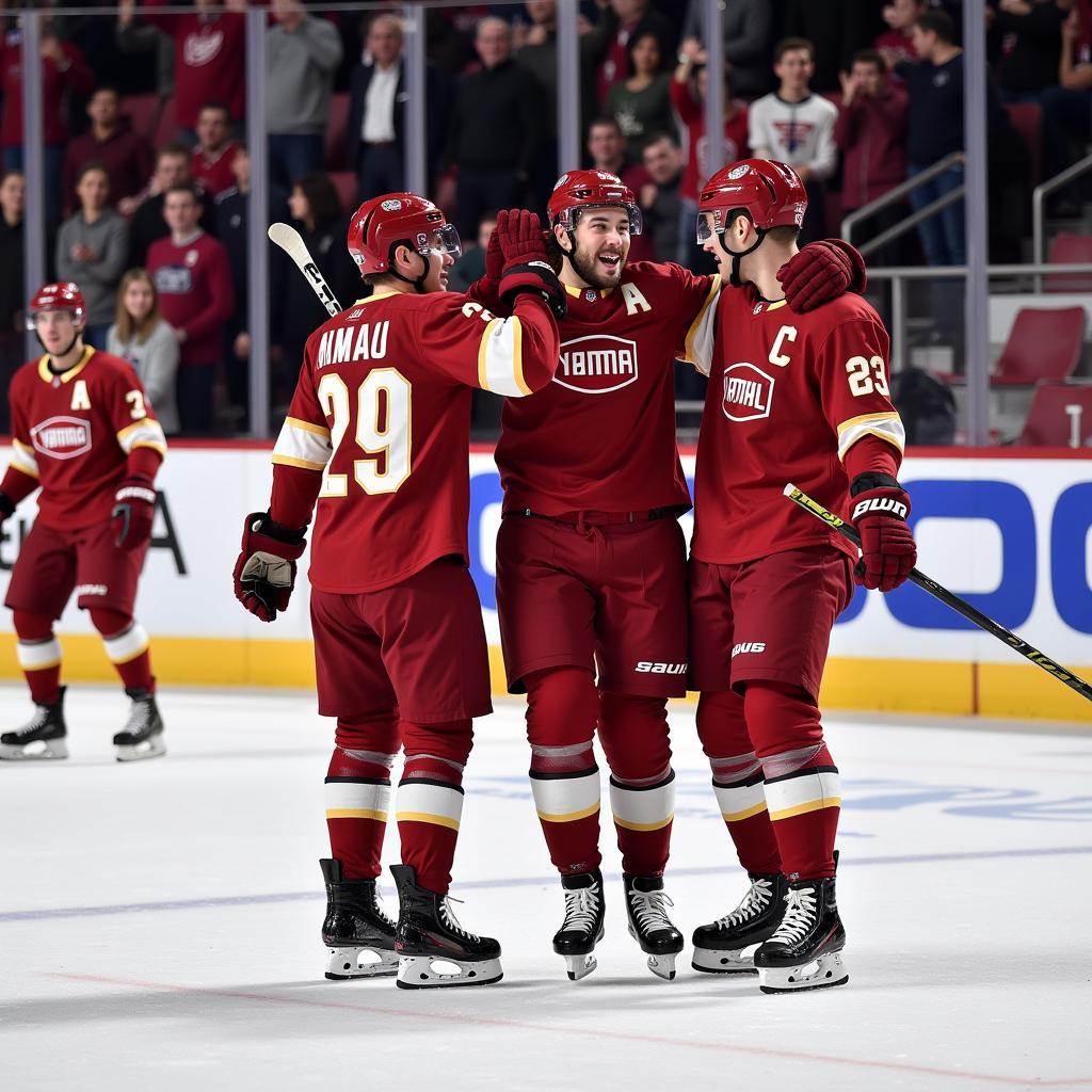 Yamal celebrating a goal with his teammates in February.