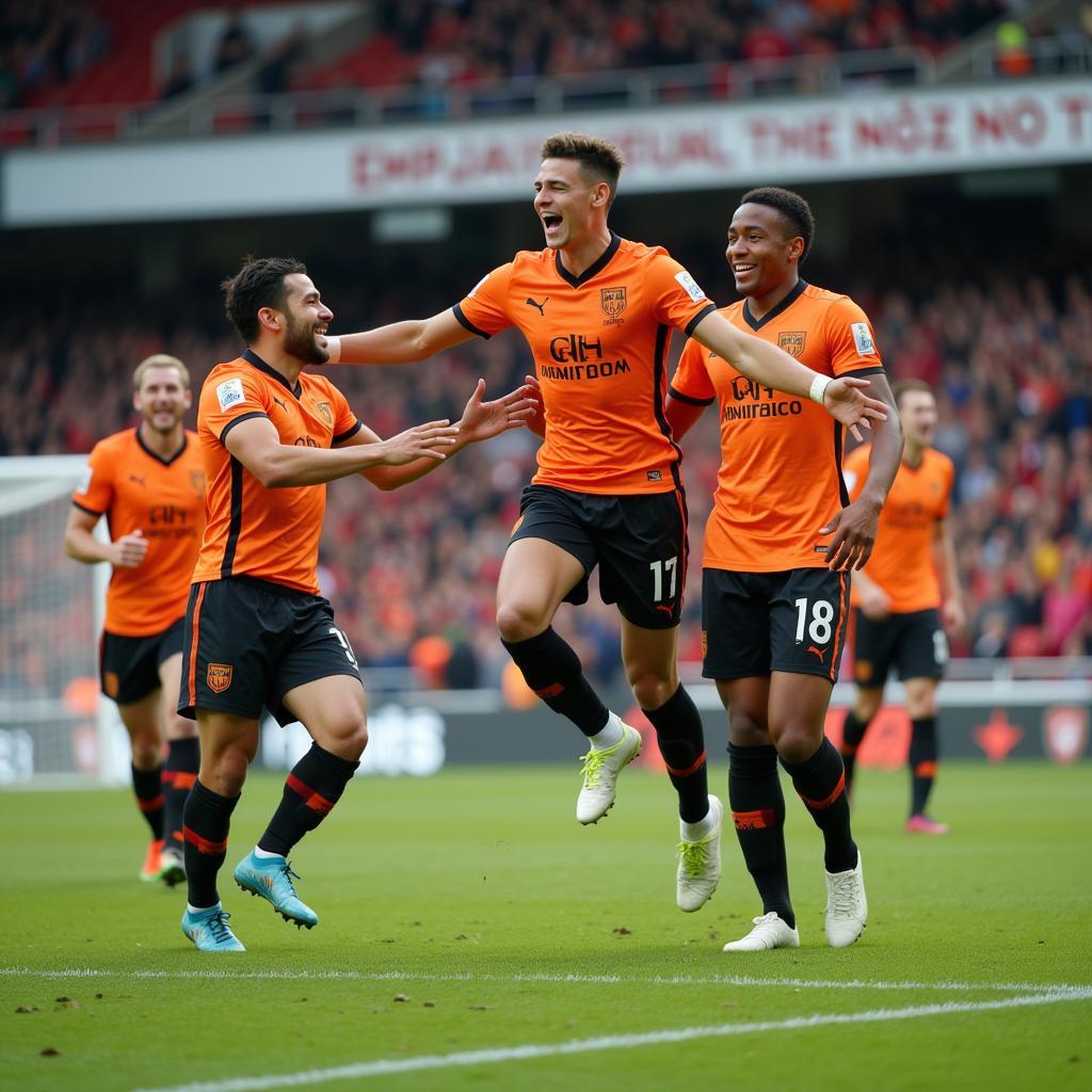 Yamal celebrating a goal with his teammates, radiating joy and passion for the game.