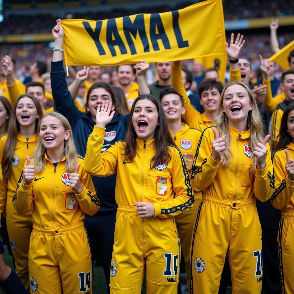 Yamal's Fans in Gold Overalls