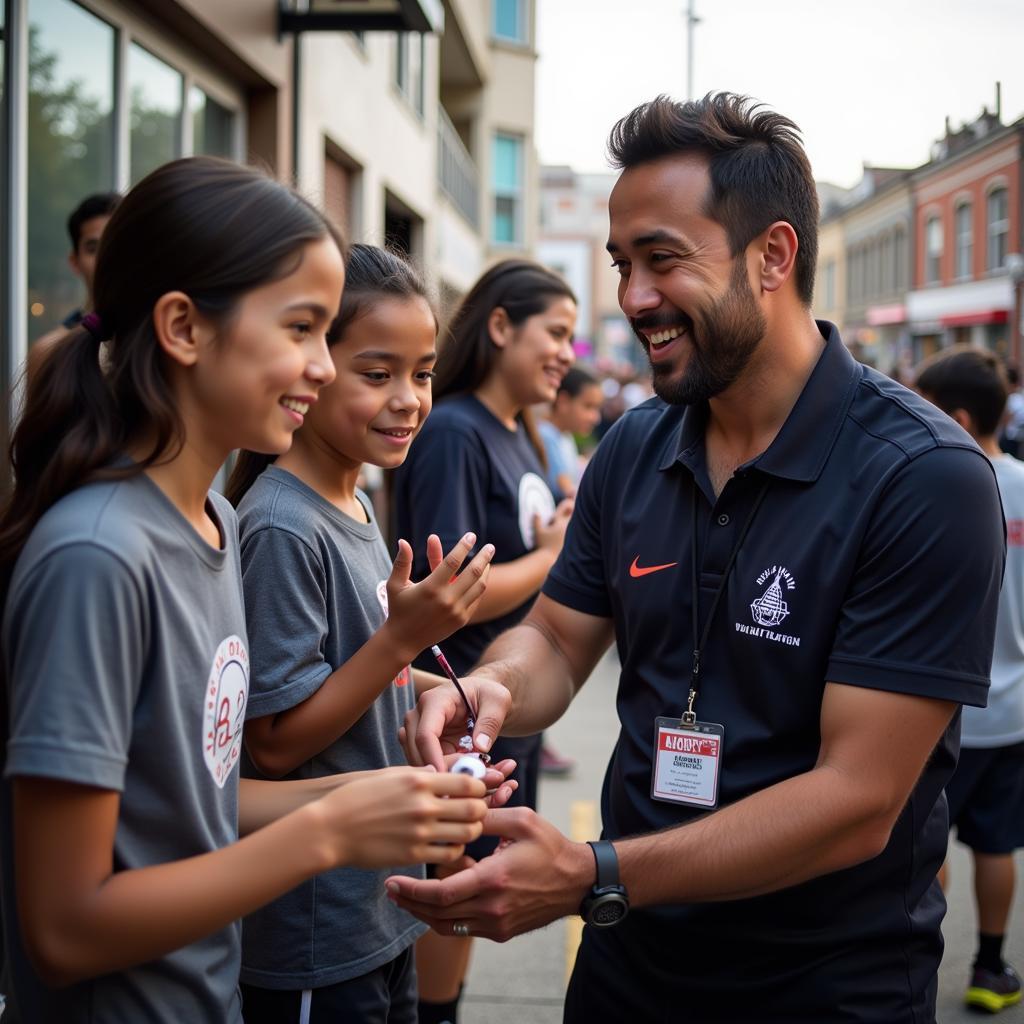 Yamal interacting with young fans, inspiring the next generation of footballers.