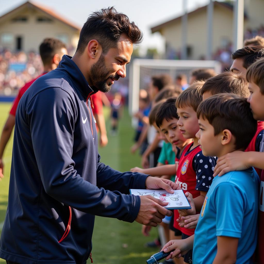 Yamal interacting with his young admirers